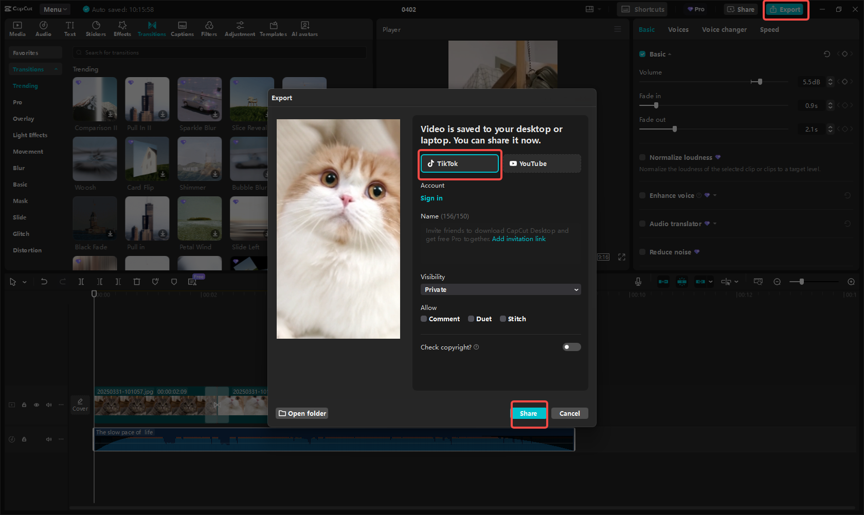Export and share the slideshow on TikTok