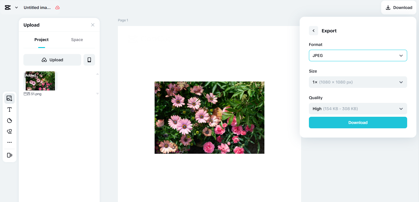 Button to export high-definition images