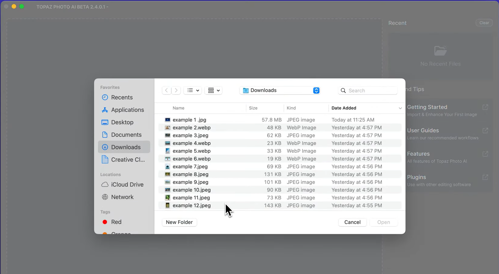 Importando una imagen en la herramienta Topaz Photo AI