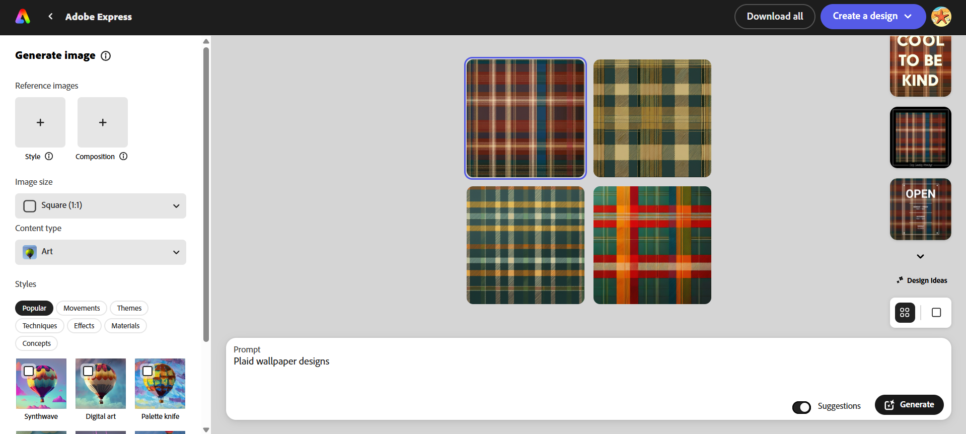 Adobe Express interface