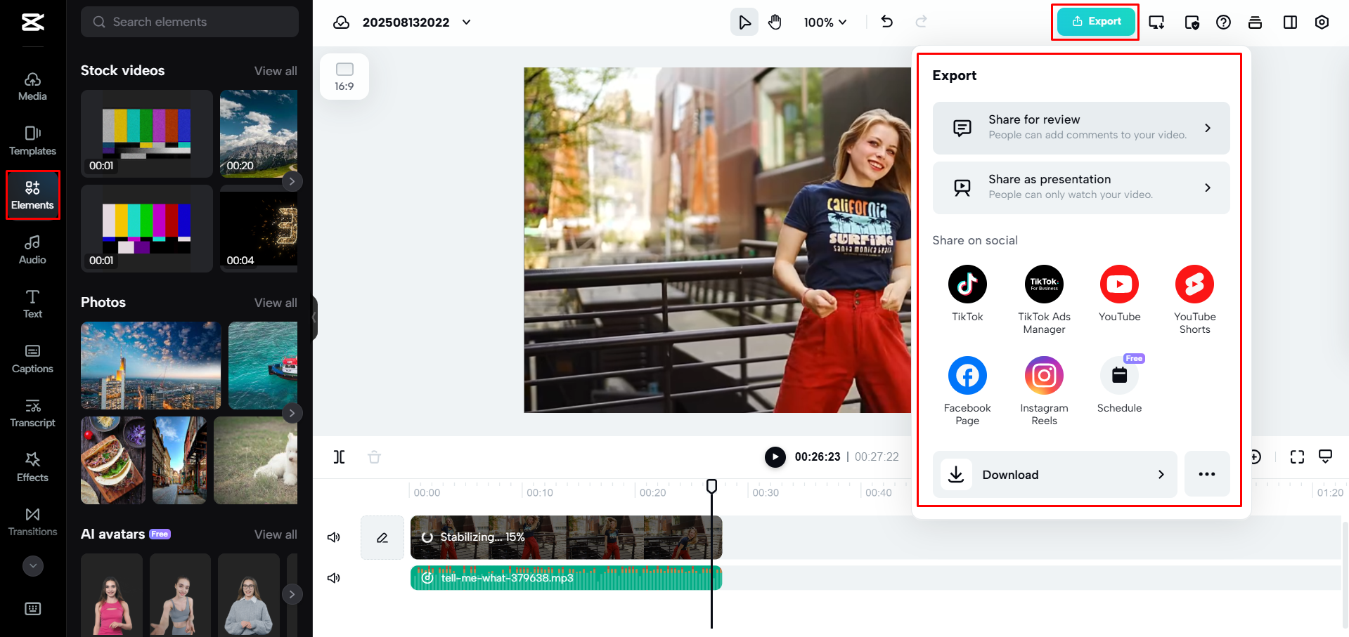 Ein Video aus CapCut Web exportieren