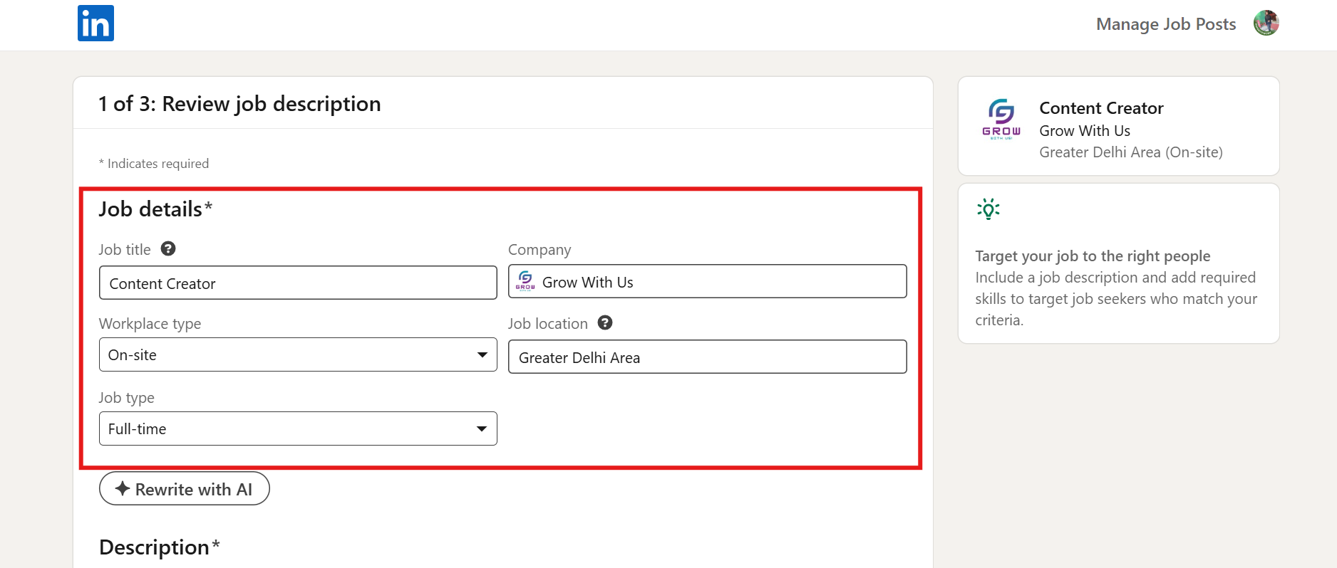 Add job details in the posting
