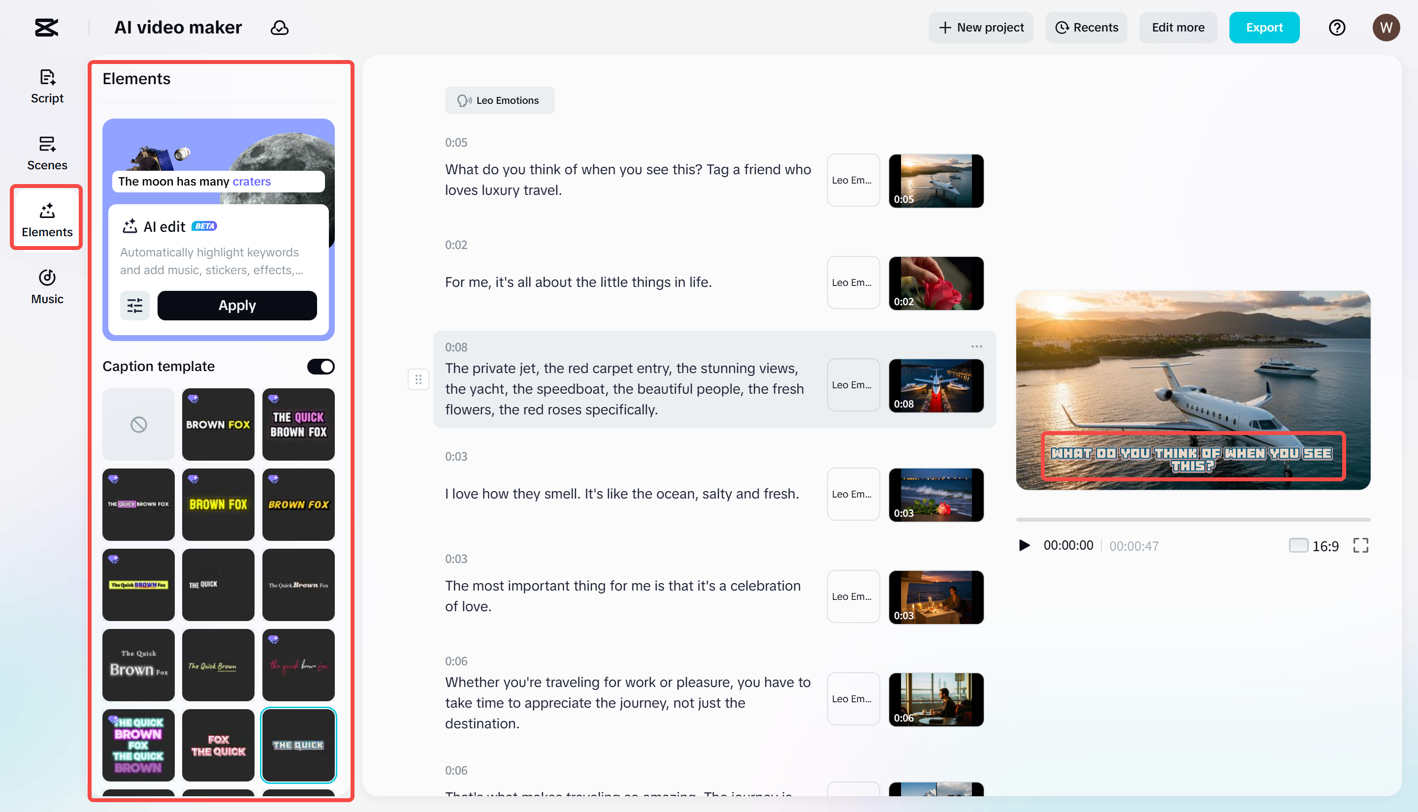 Adding captions to a video with CapCut Web
