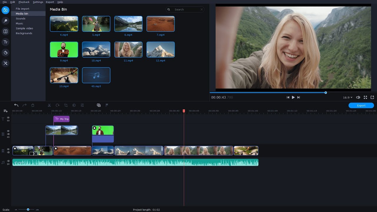 Schnittstelle von Movavi - ein einfach zu bedienender GoPro-Video-Editor