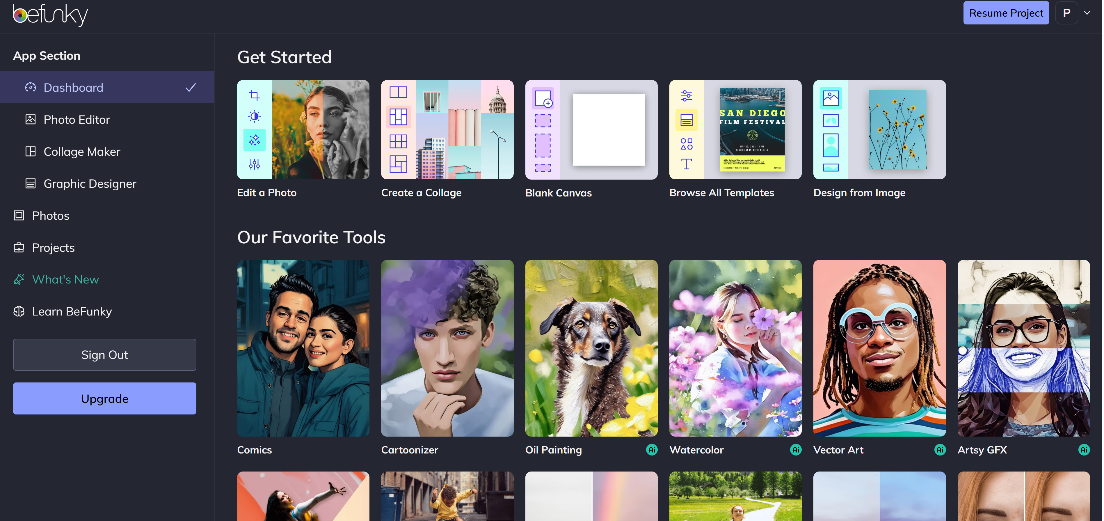 Pagina principală BeFunky