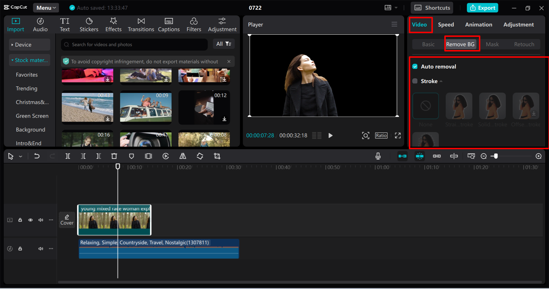 Alt text: Removing background from the video using the CapCut desktop video editor