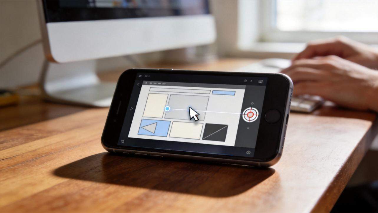 Smartphone screen showing a cursor with highlighted click and drag path
