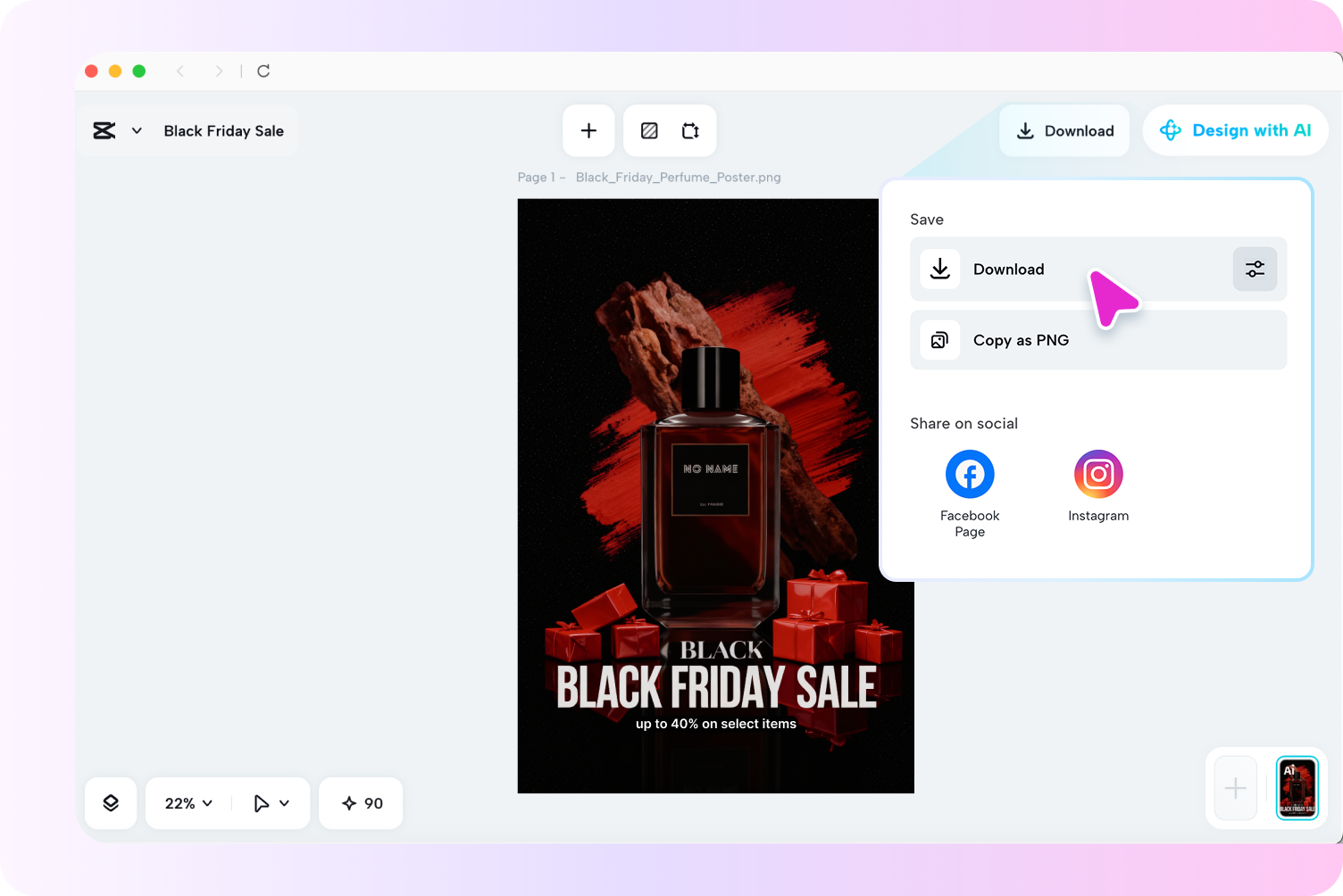 Exporting and sharing Black Friday poster from CapCut