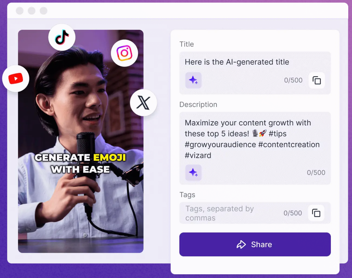 Generierung von sozialen Bildunterschriften in Vizard.AI