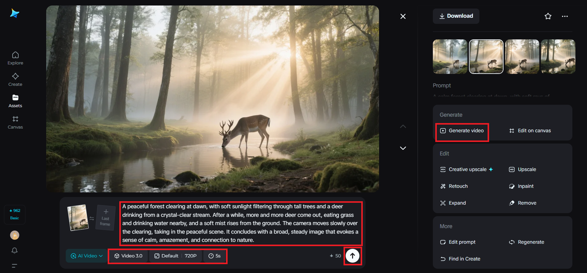 Créer une vidéo à partir de l'image générée
