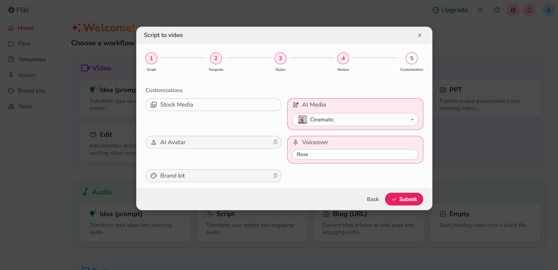 Choose voiceover and visuals