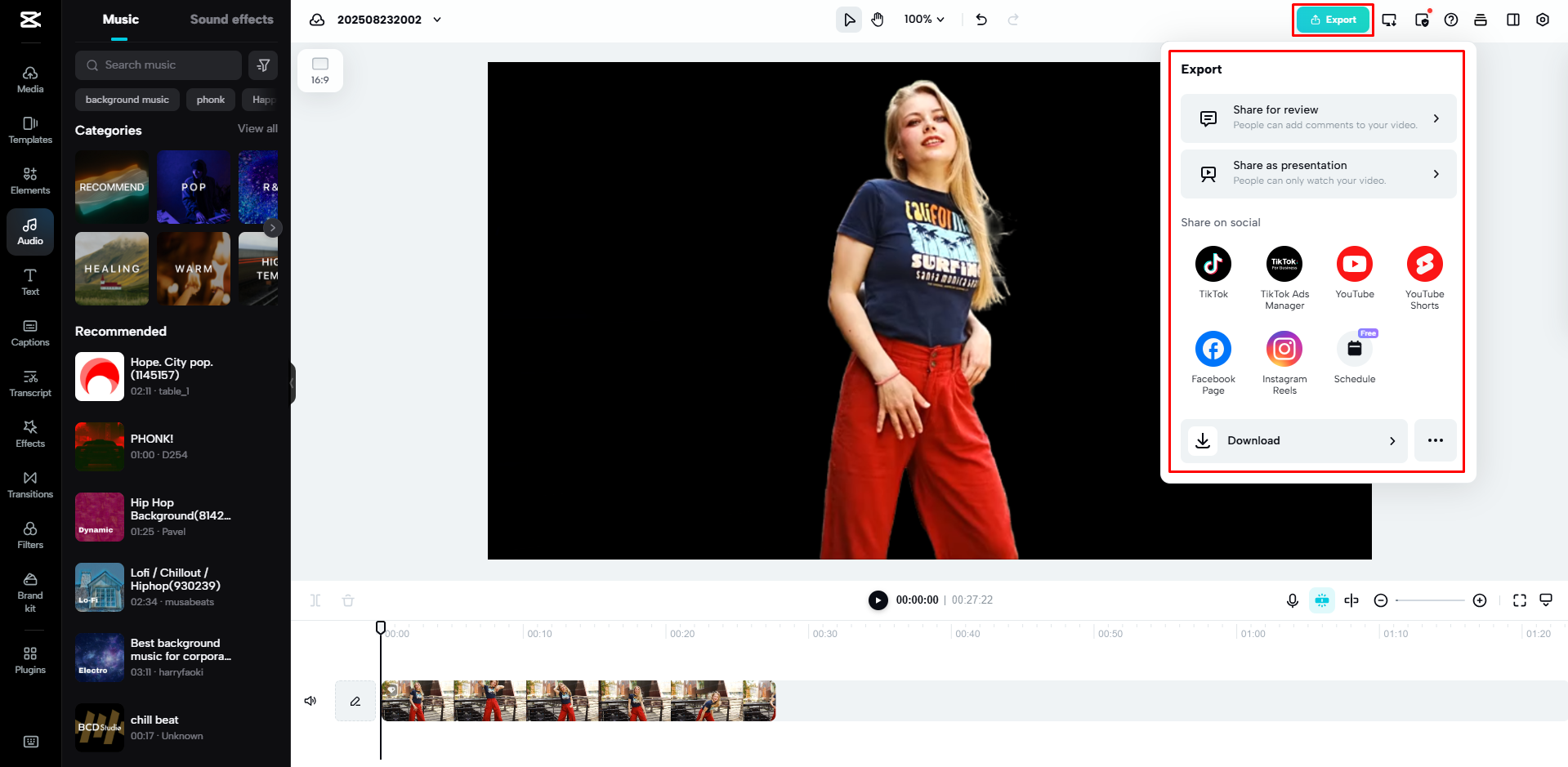 Downloading an image from CapCut Web