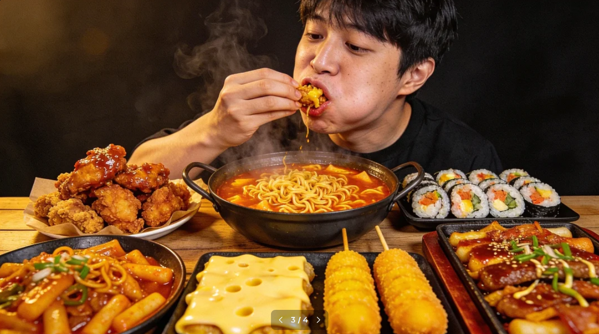 먹방을 하는 호스트의 이미지