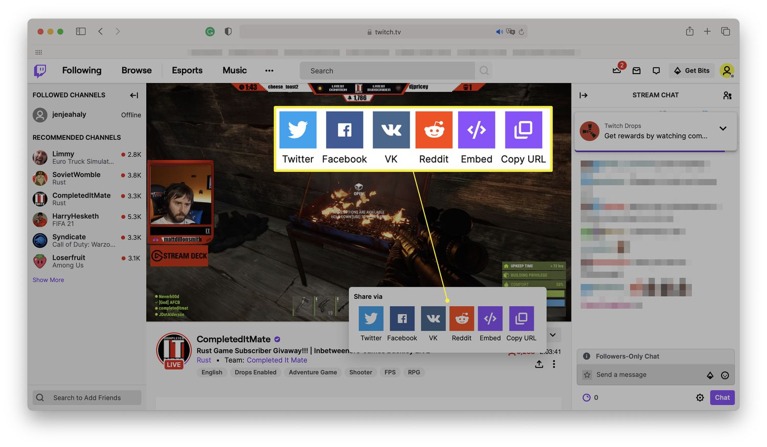 Promoting Twitch streams on social media platforms