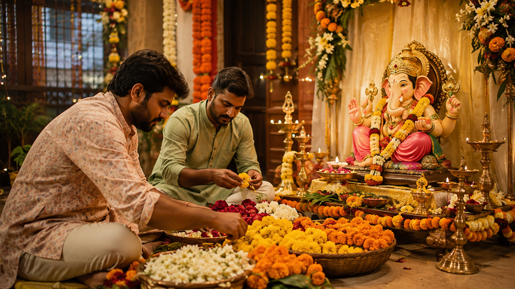 Festival Altar Decoration for ganesh chaturthi boys prompts