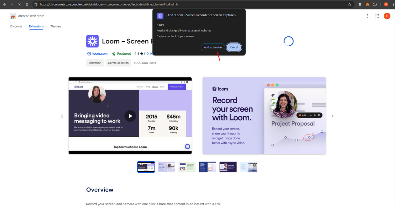 Adding the Loom extension on Chrome in a few taps