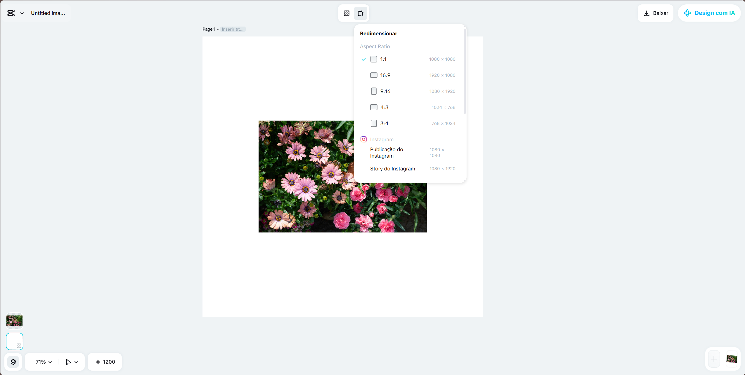CapCut Online resizing menu