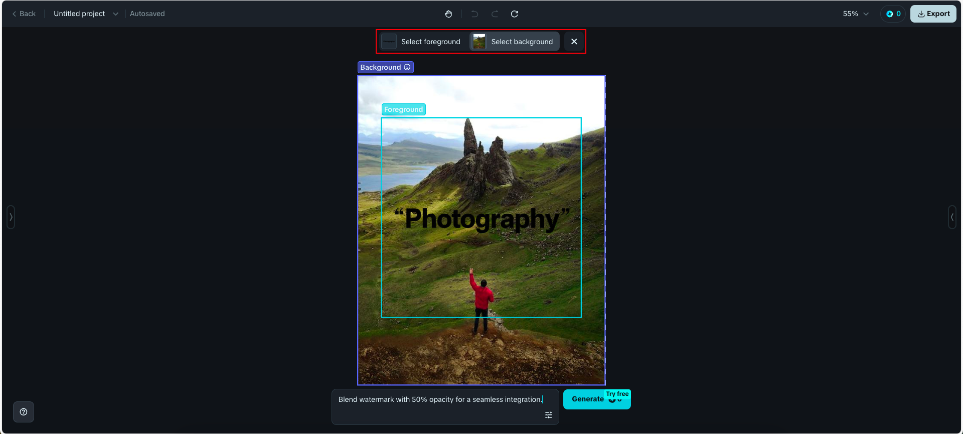 Use intensity bar and prompt box fro blending images