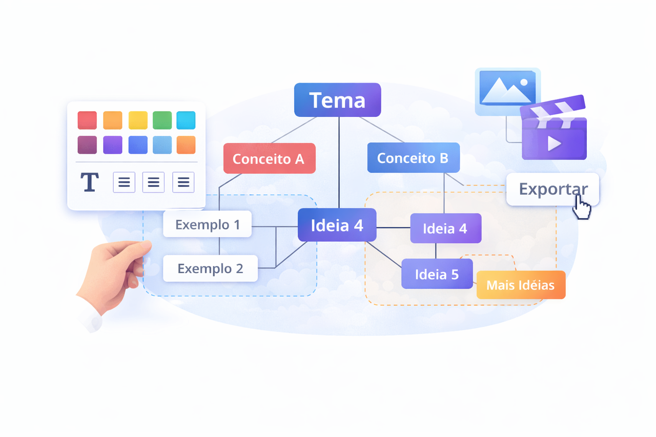 Personalize textos, cores e layout do mapa conceitual