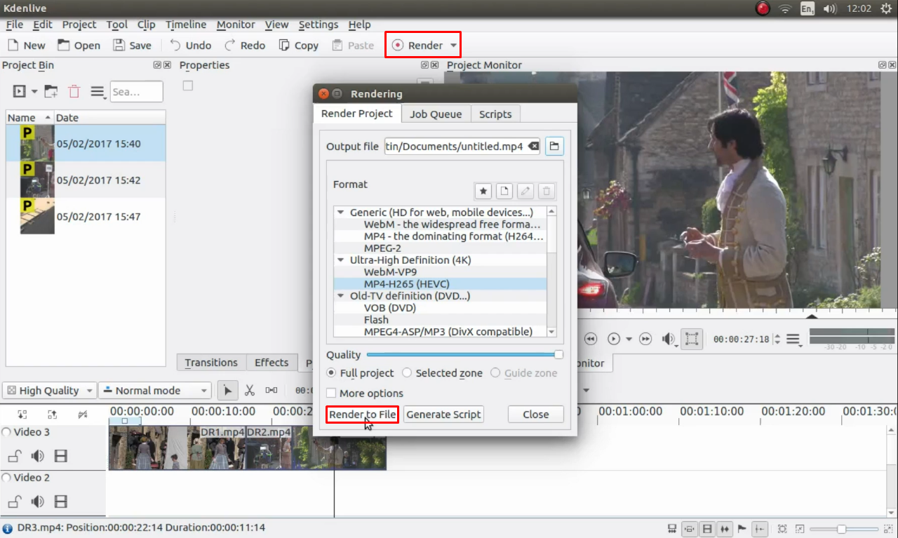 Rendering and exporting the video