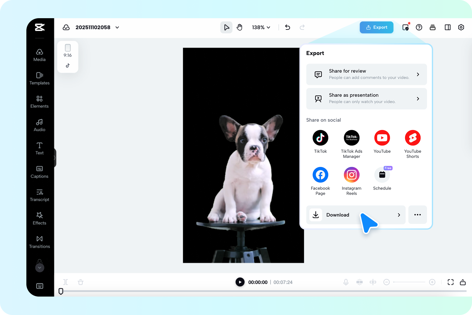 Exporte seu vídeo com um novo fundo