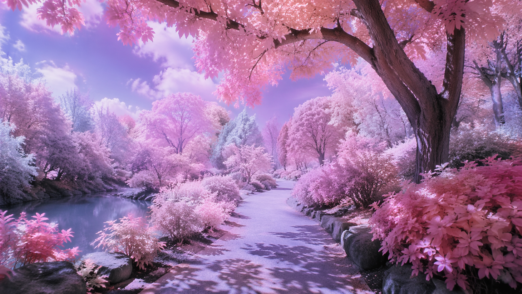 Dreamina Infrared Photo Filter przykład podpowiedzi 5: Dream Garden Path
