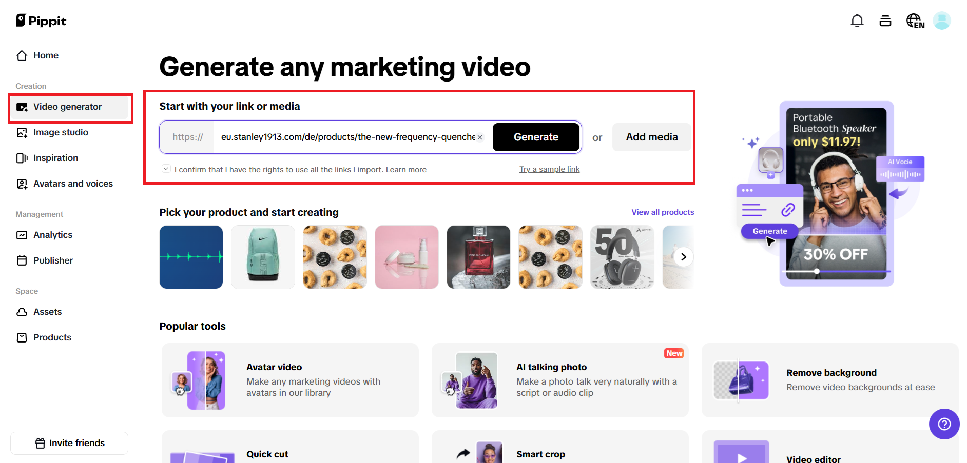 Enter a product link or add media