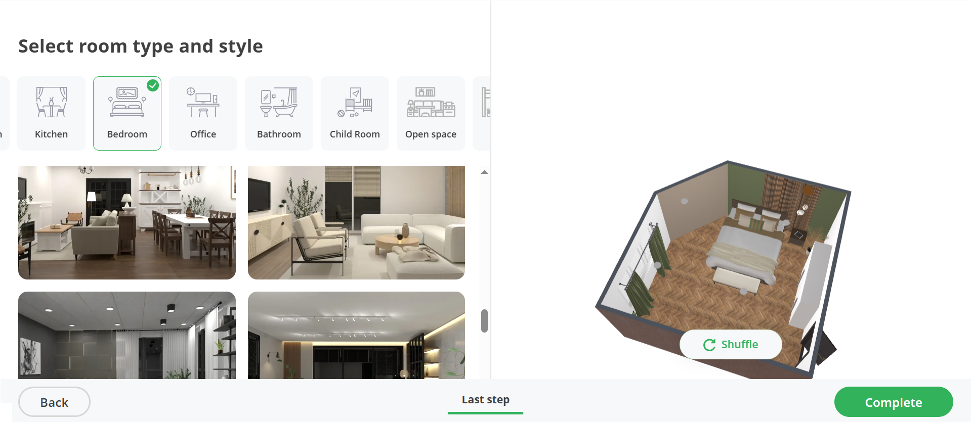 Interface ng Planner 5D - ang pinakamahusay na floor planner