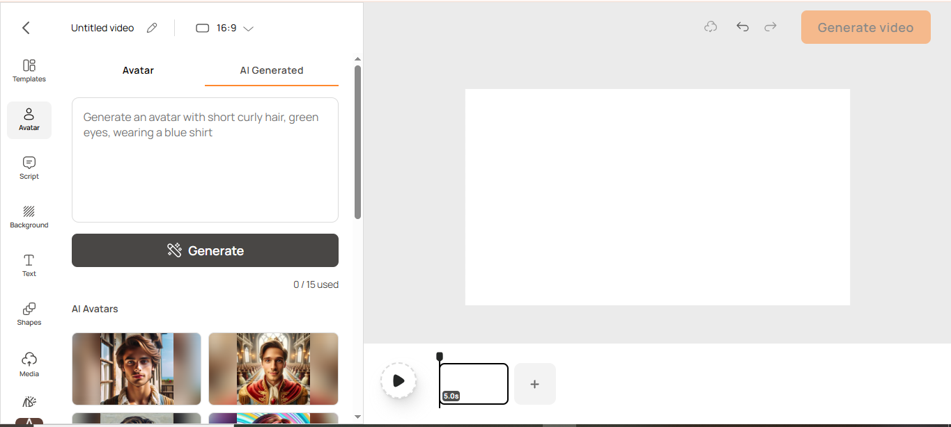Generating an avatar in the D-ID AI video generator