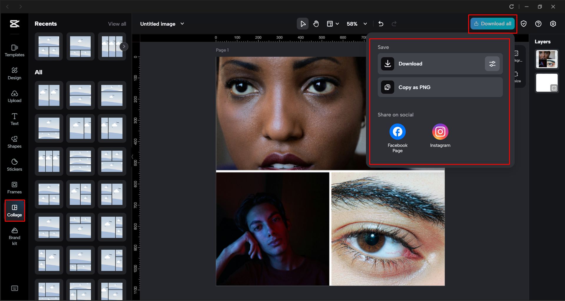 Downloading the collage from the CapCut desktop video editor