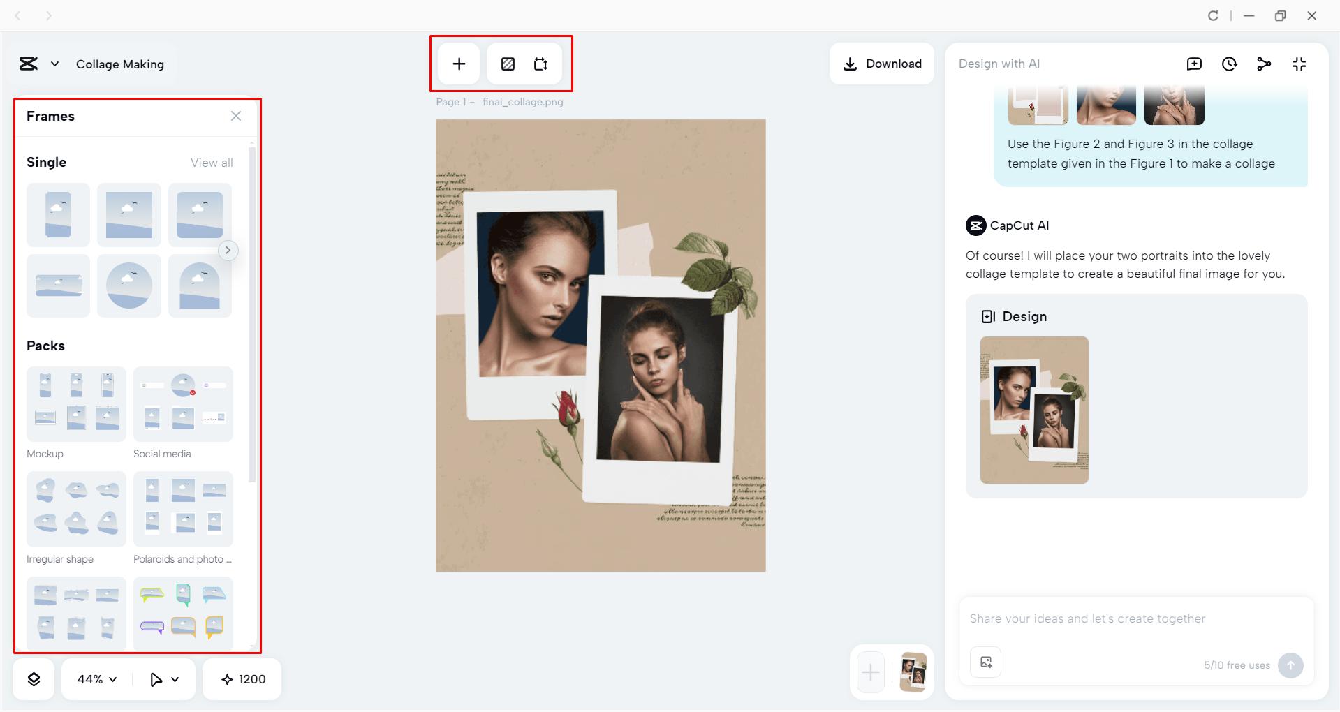 Editing the photo collage with the CapCut desktop video editor