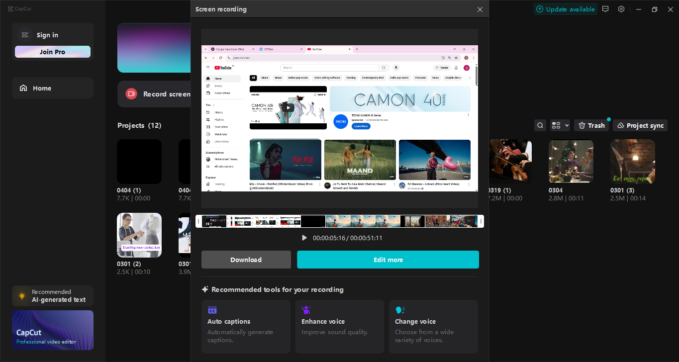 Gränssnittet för CapCut skrivbordsvideoredigerare - det bästa verktyget för att spela in din skärm