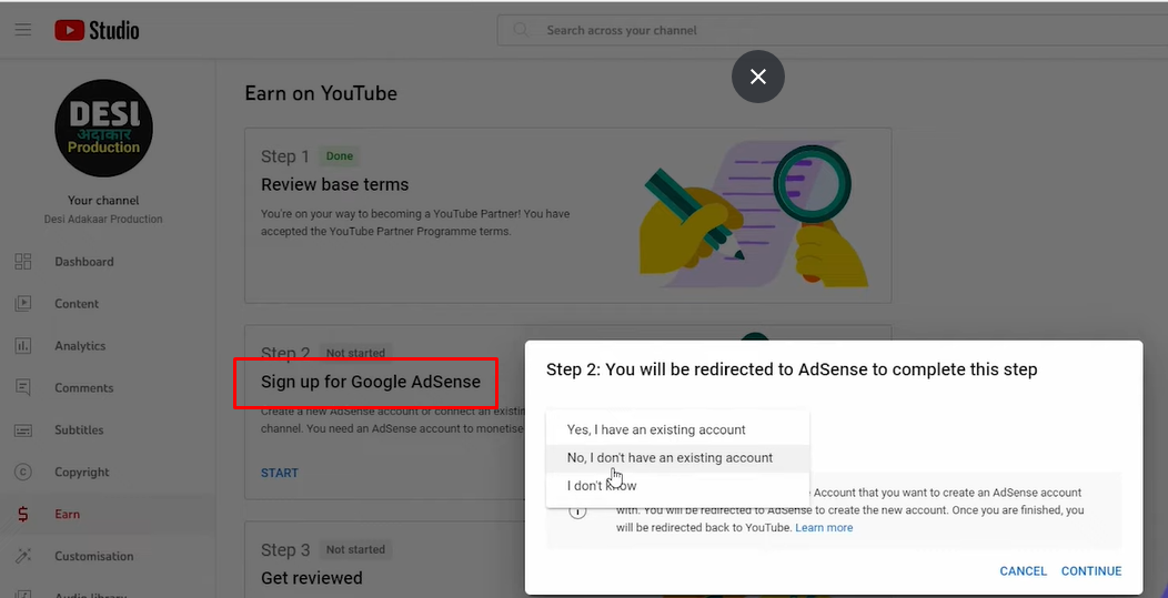 การเชื่อมโยงบัญชี Google AdSense เพื่อเริ่มรับการชำระเงินกางเกงขาสั้น YouTube