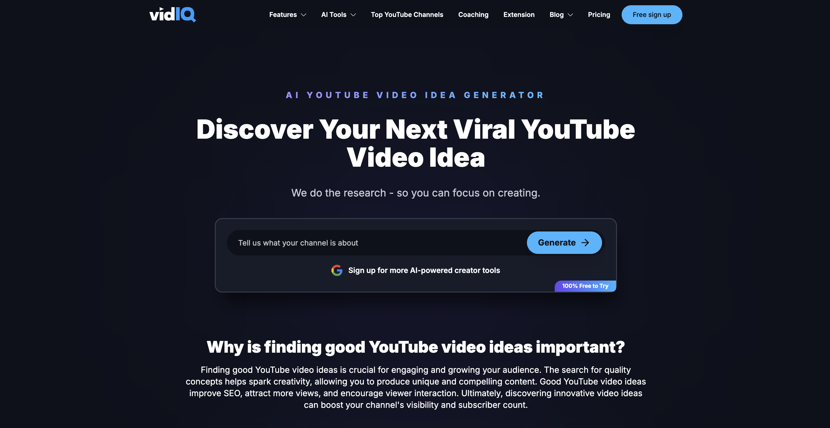 VidIQ YouTube video idea generator