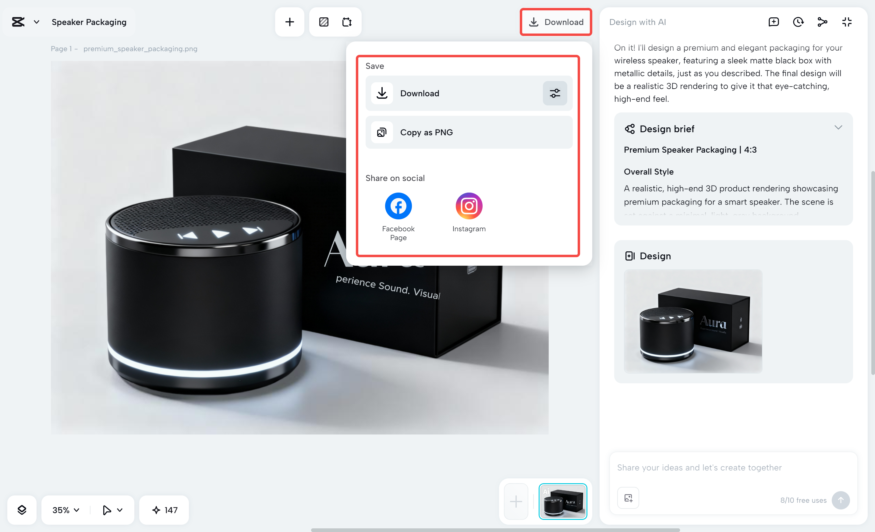 Downloading the package design from the CapCut desktop video editor
