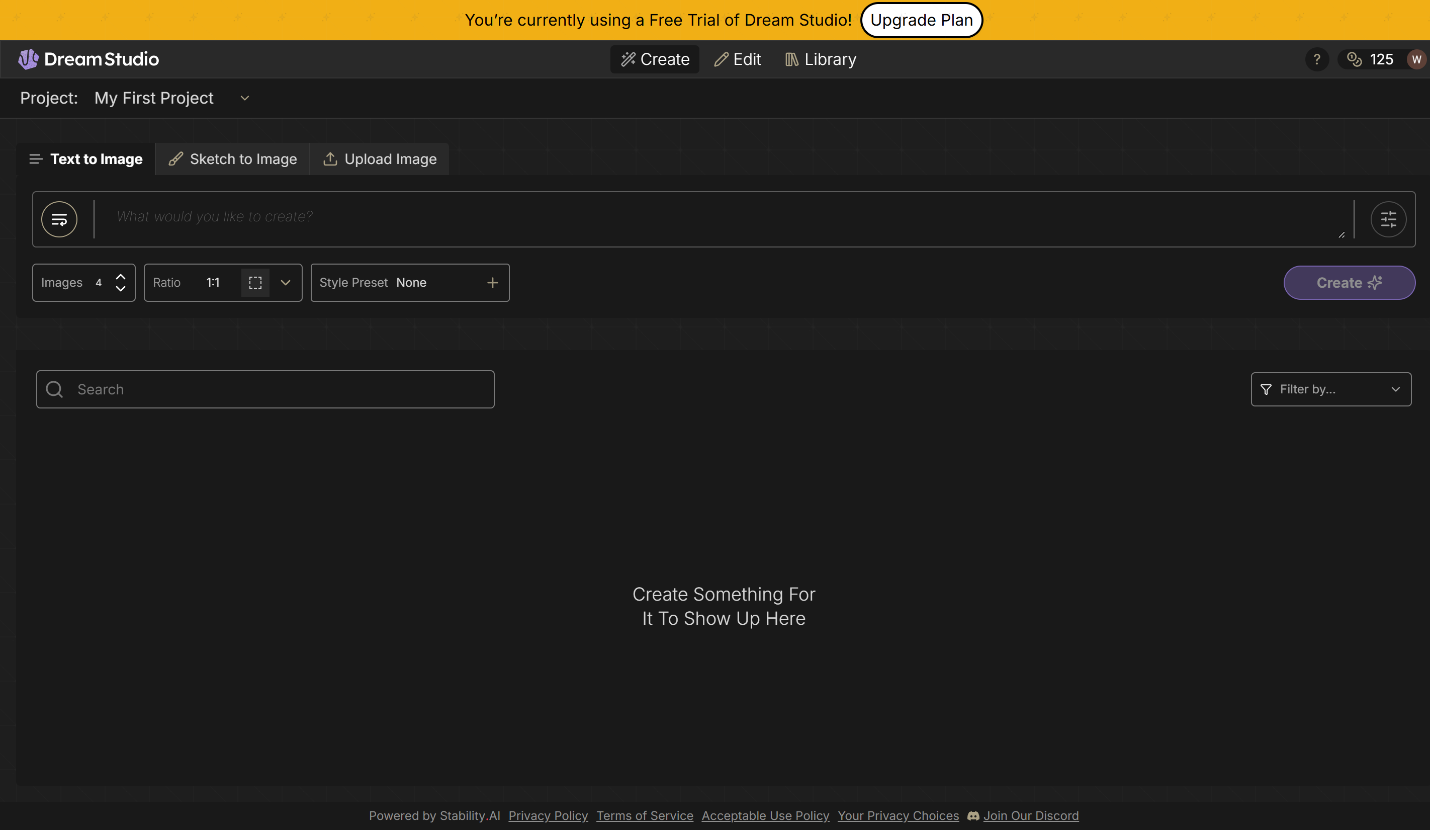 Interface of DreamStudio - another free AI image generator from text