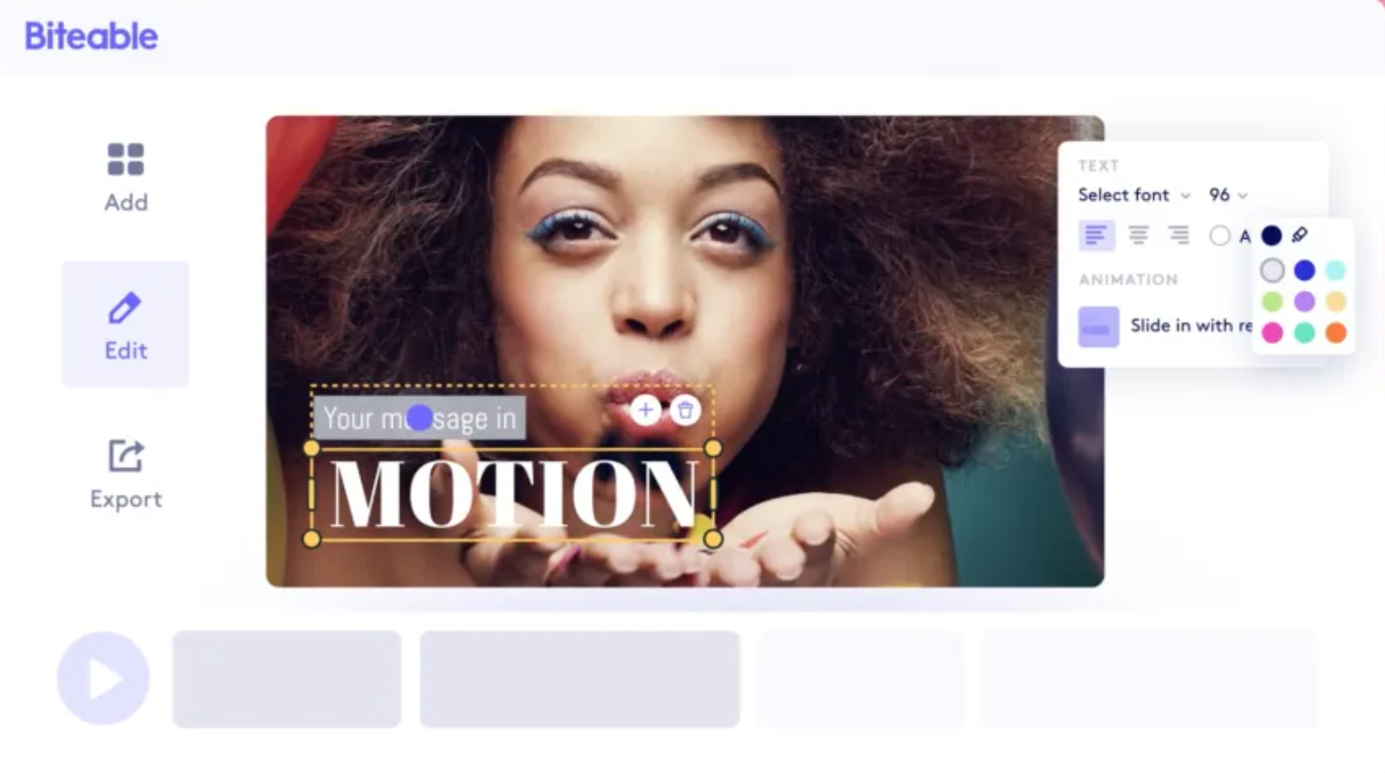 Interface of Biteable - an easy to use animated text video generator