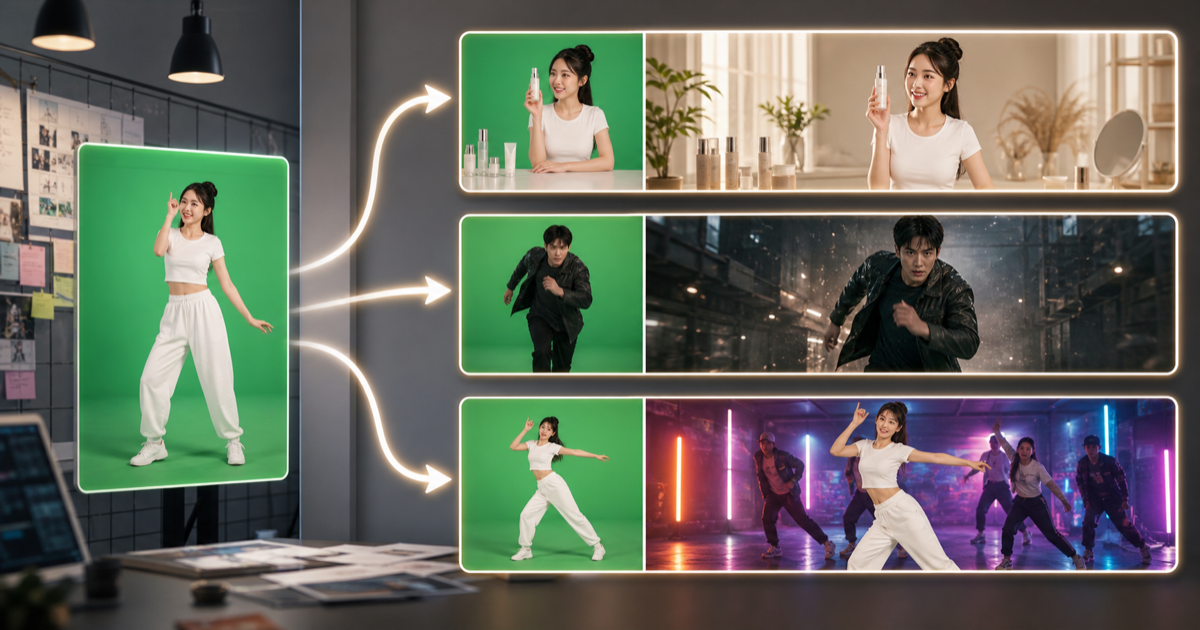 Commercial AI video use cases created from green screen reference videos