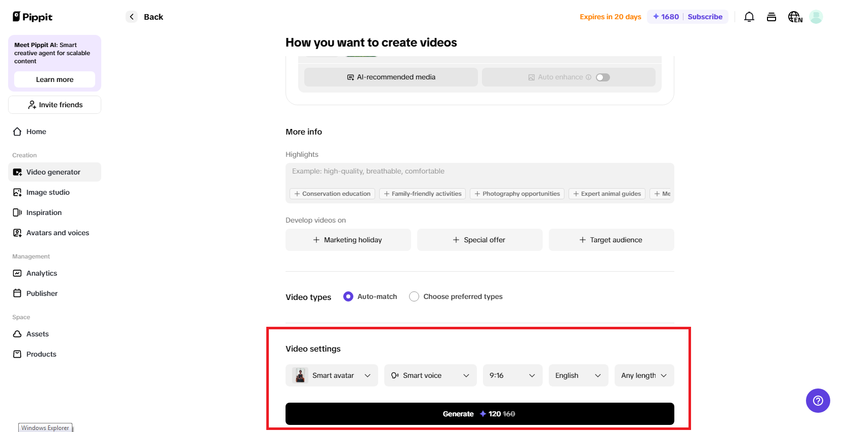 Select your desired video settings