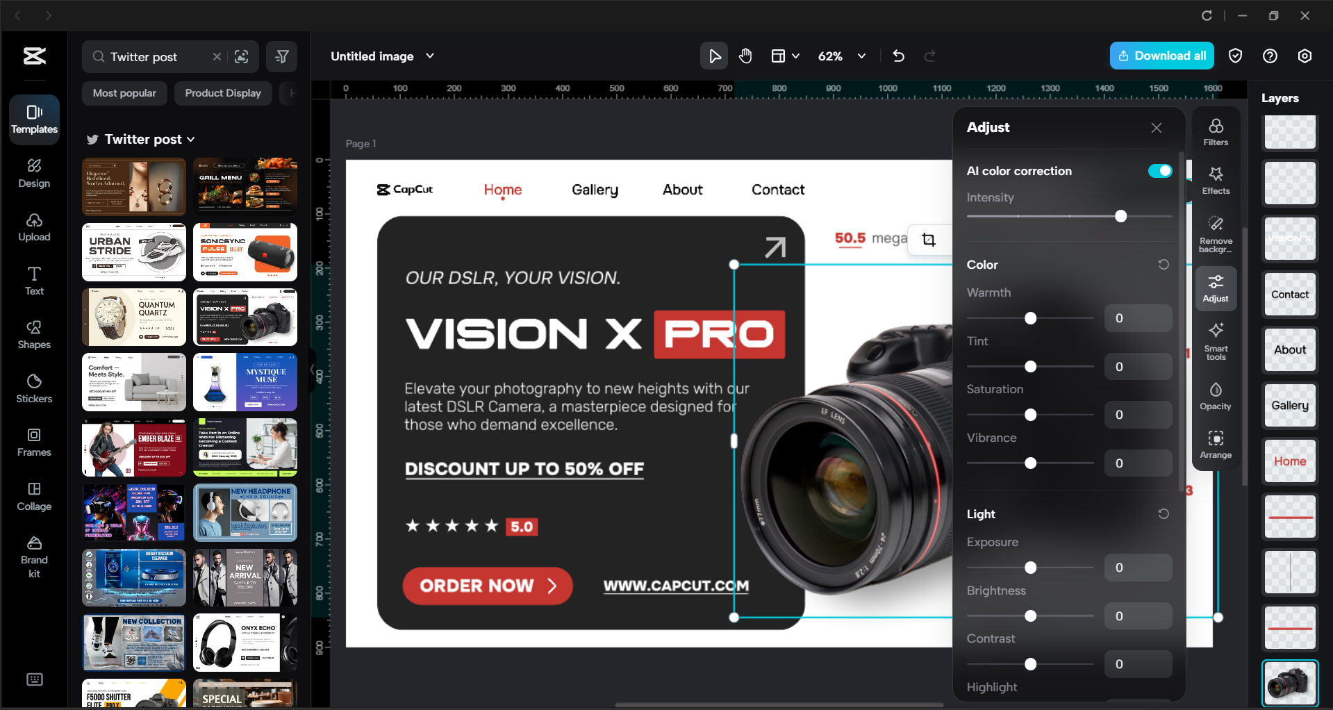 Interface of the CapCut desktop video editor - the best tool to edit Twitter post templates