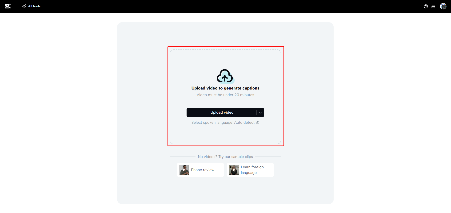Uploading a video to CapCut Web