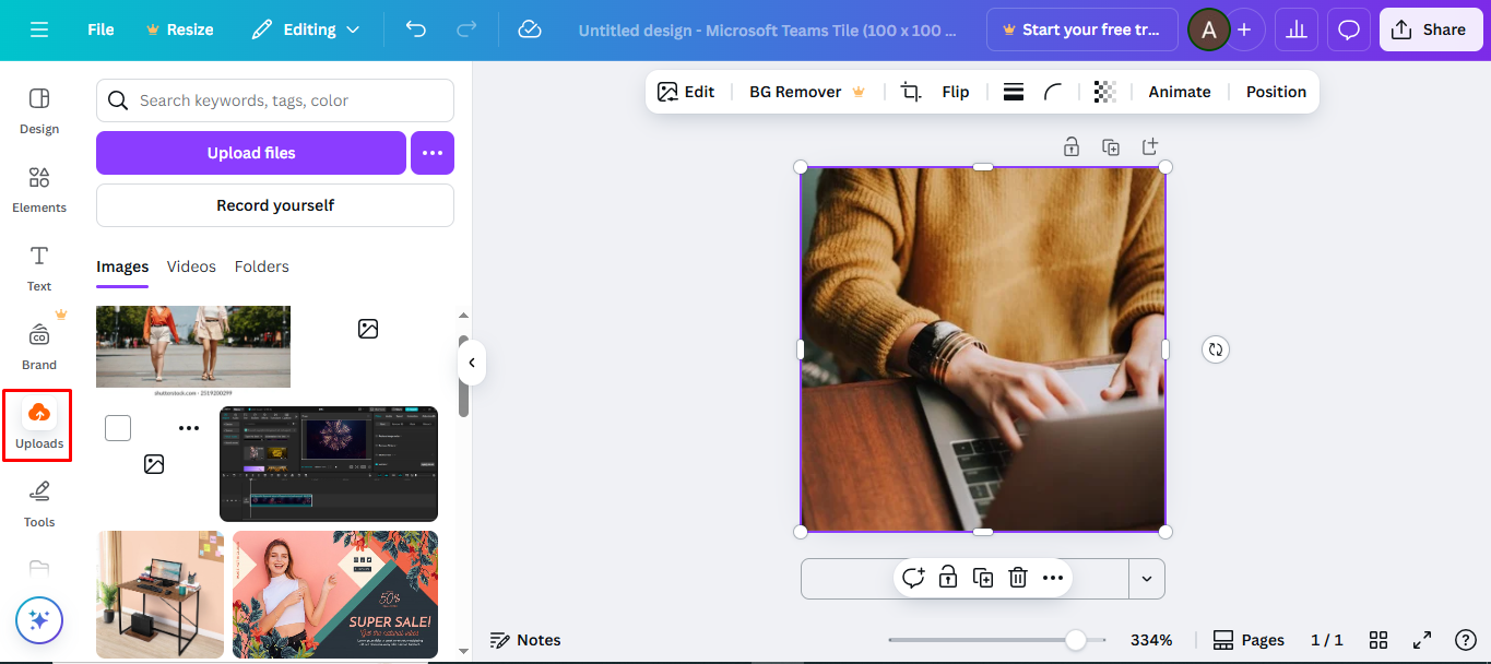 Uploading an image in Canva