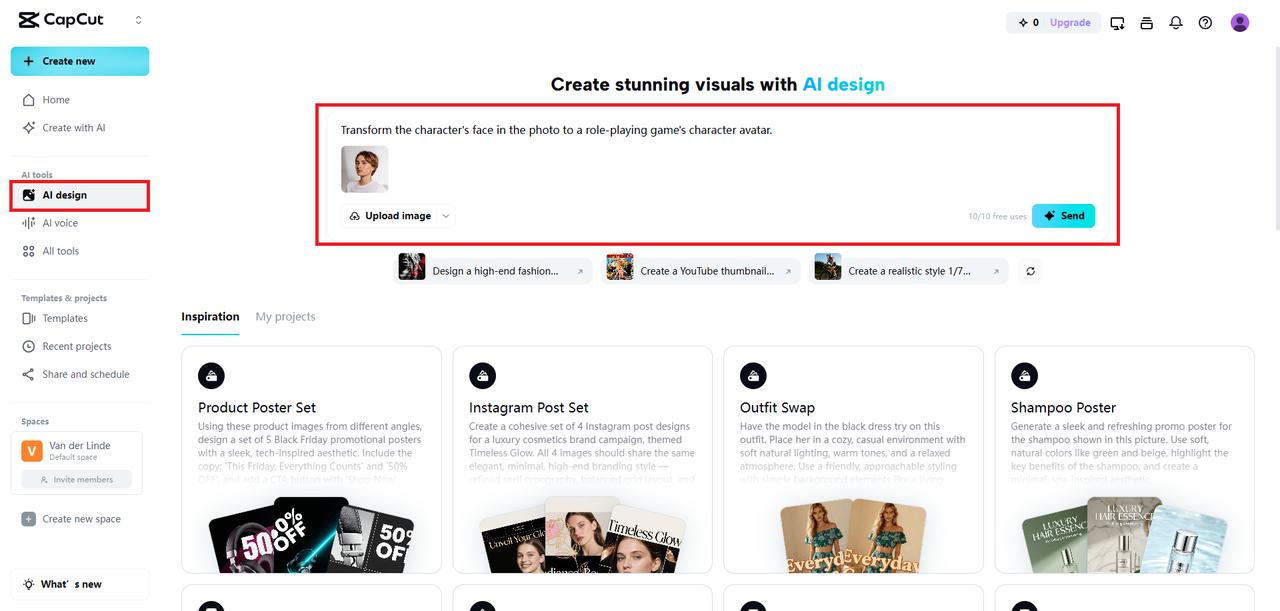 Upload your photo and enter prompt
