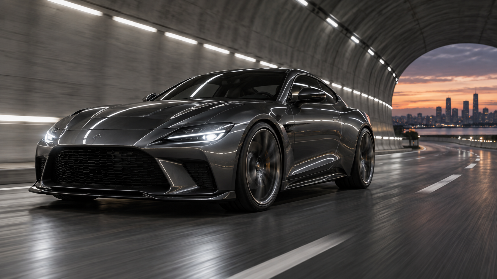 viral car AI video edit: Tunnel Tracking Shot