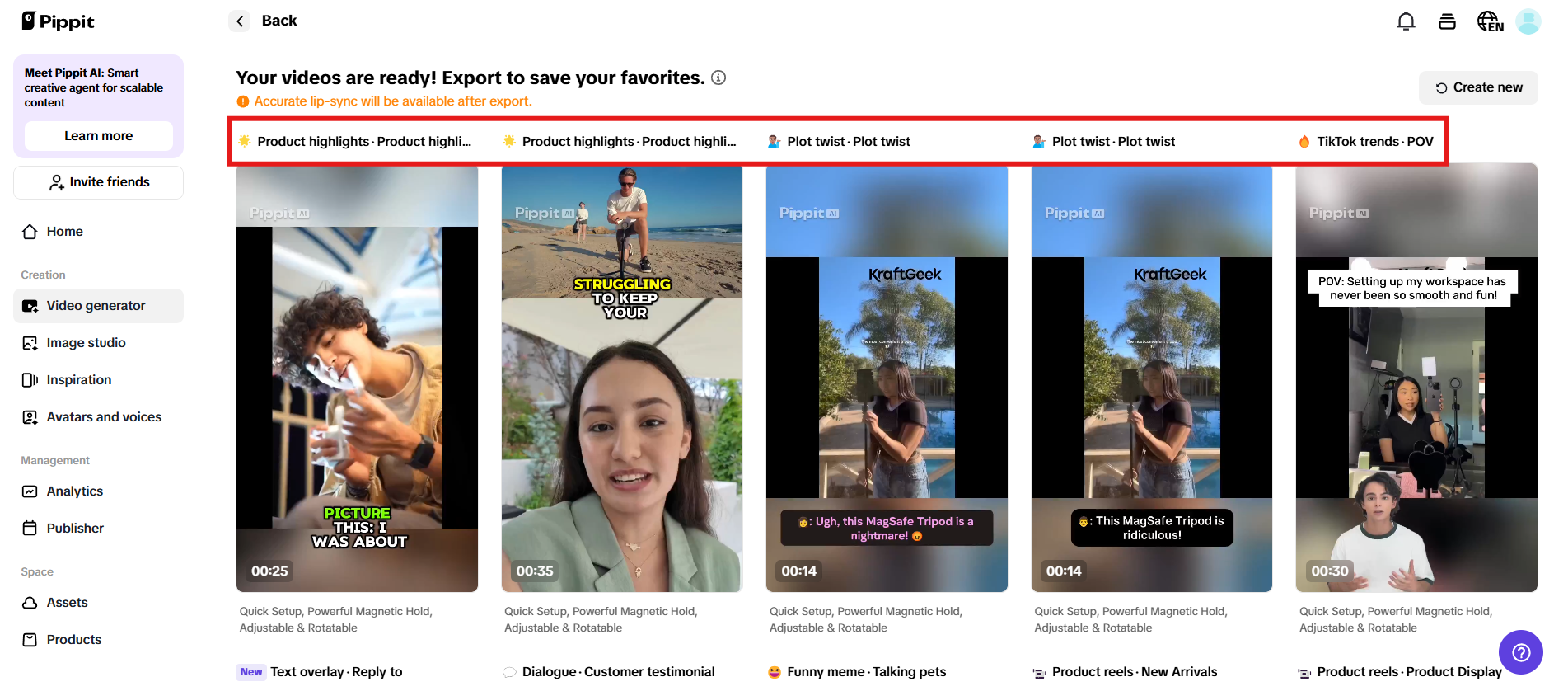 Preview generated videos and click Quick edit
