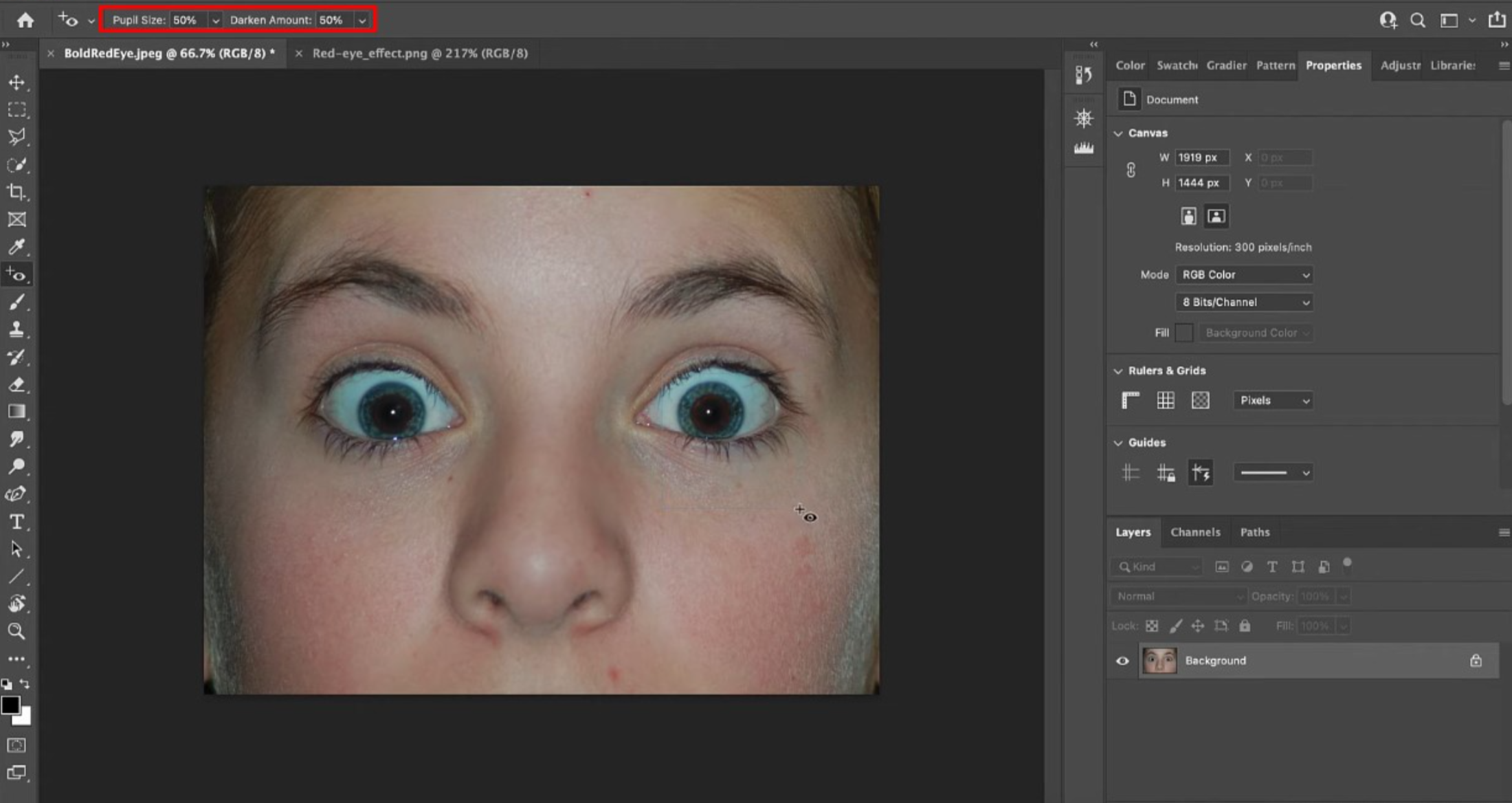 Correct red eye in Photoshop