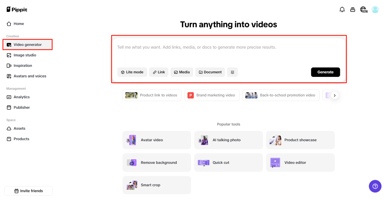 Crie vídeos em segundos