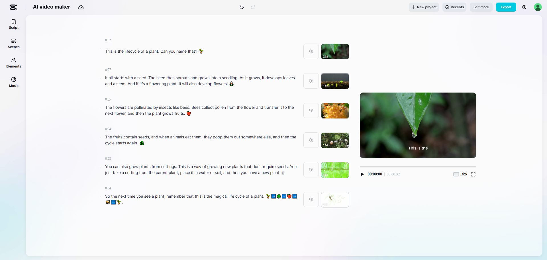 CapCut Web's AI video maker in action