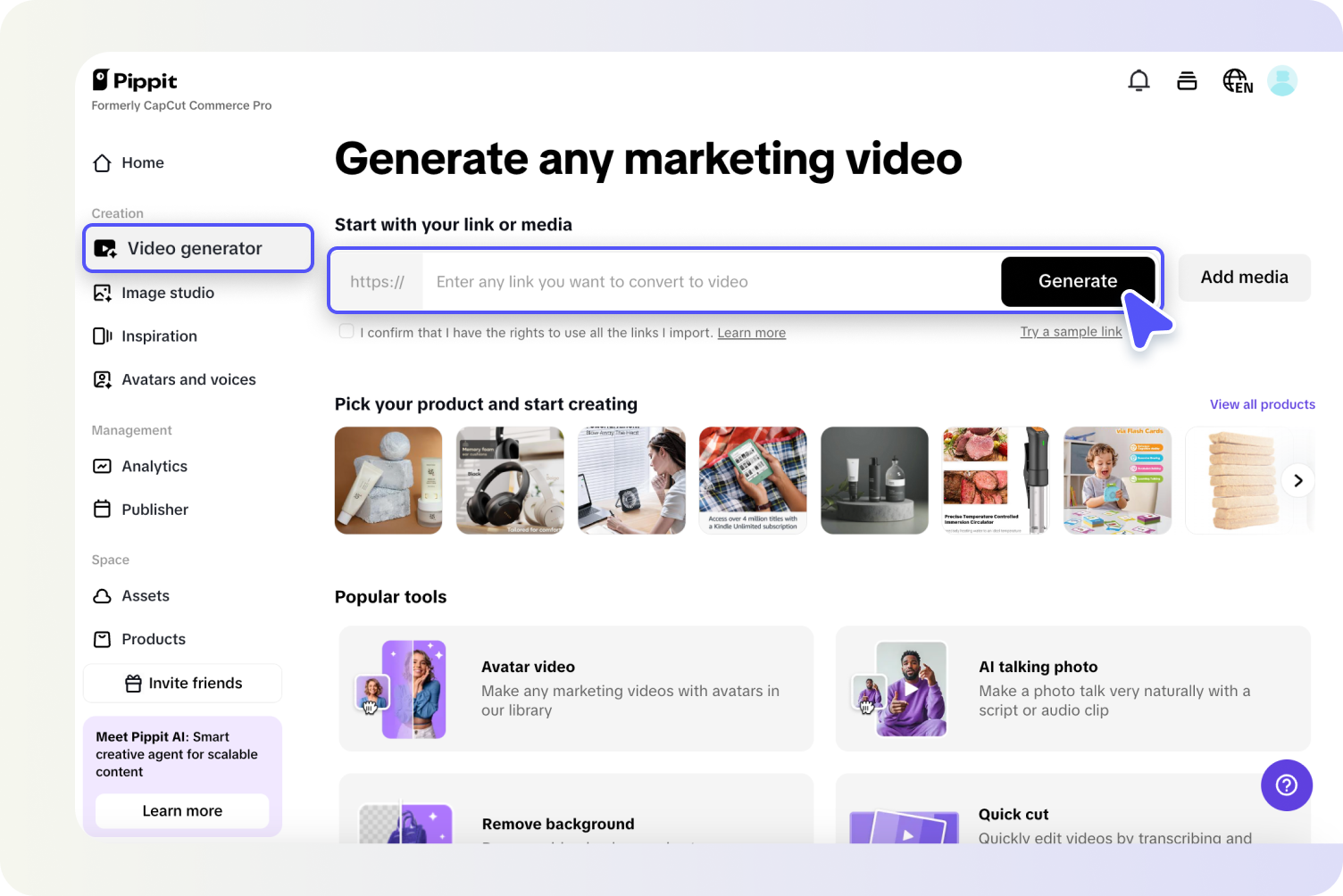 Nahrajte odkazy na produkty nebo média