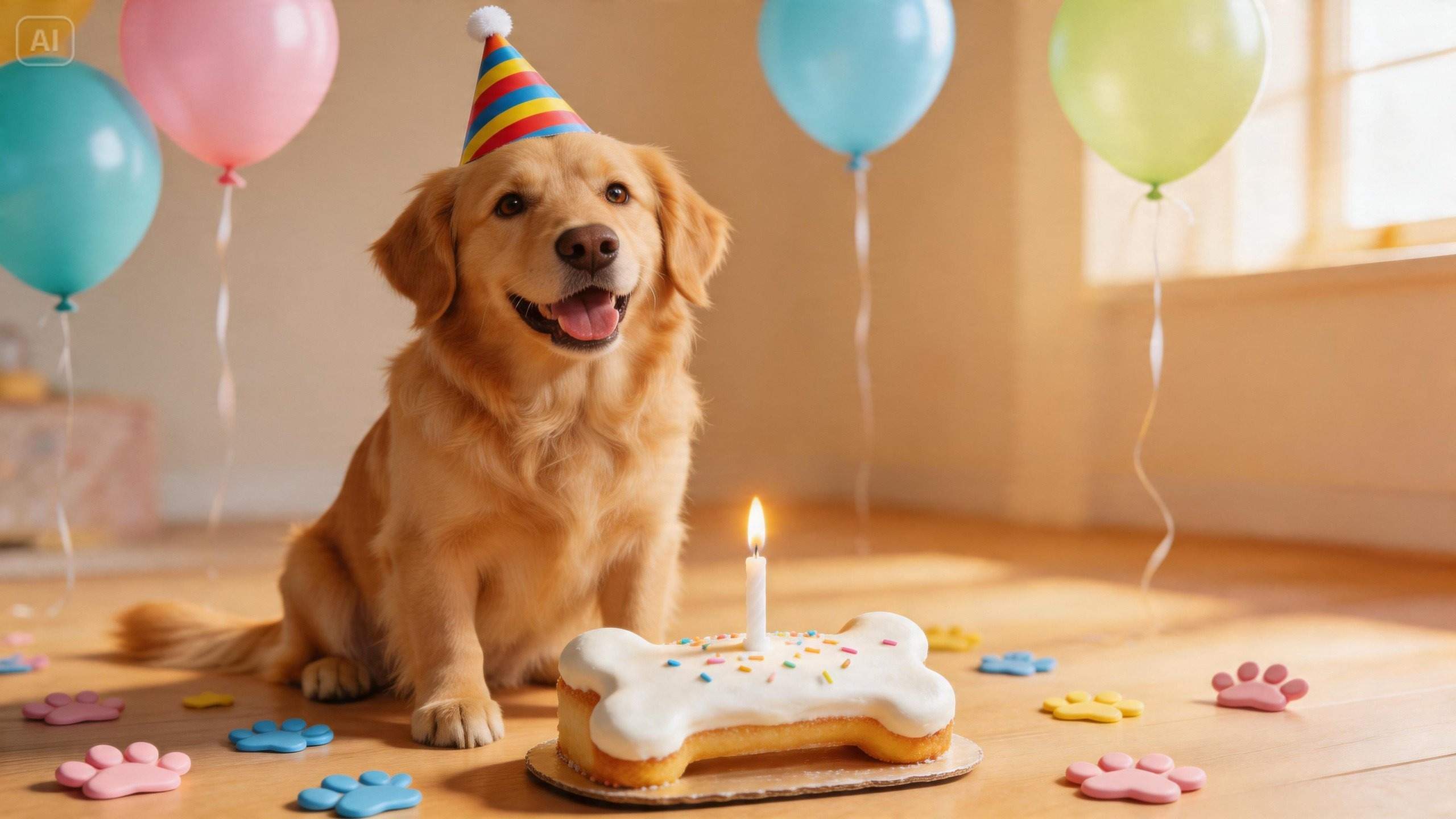 Aviso para la escena del cumpleaños de una mascota